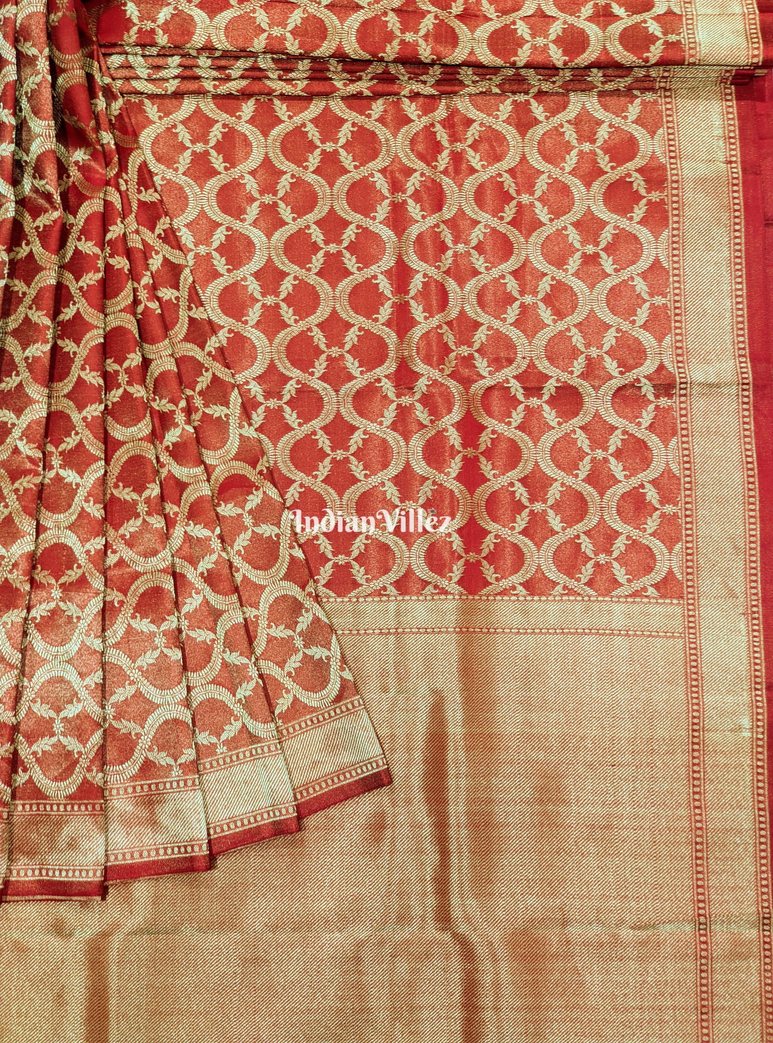 Red Floral Designer Banarasi Tissue Saree
