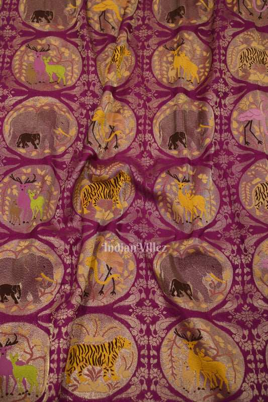 Jam Purple Shikargah Theme Banarasi Georgette Saree