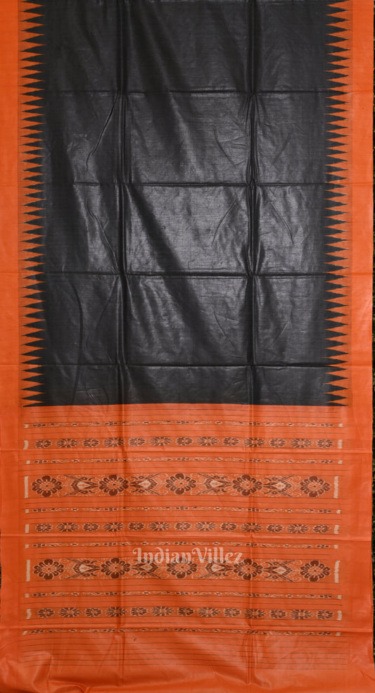 Black Orange Gopalpur Tussar Silk Saree with Orange Border & Anchal