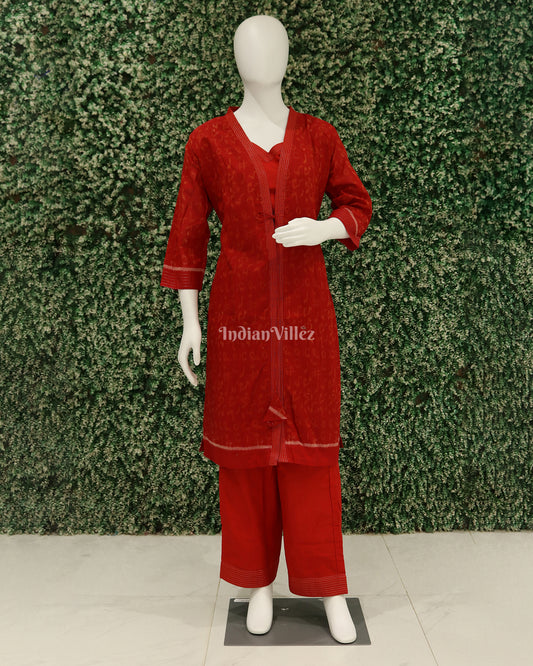 Red Music Theme Odisha Ikat Designer 3 Piece Set For Women