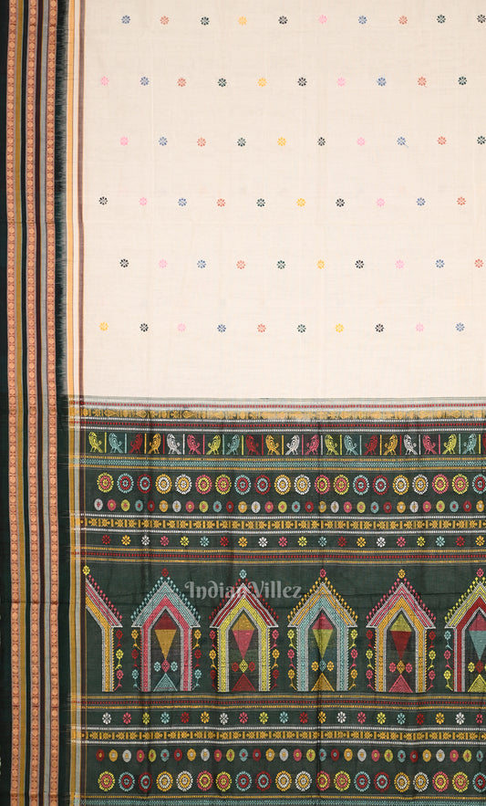 White Bottle Green Dolabedi Sambalpuri Ikat Cotton Saree