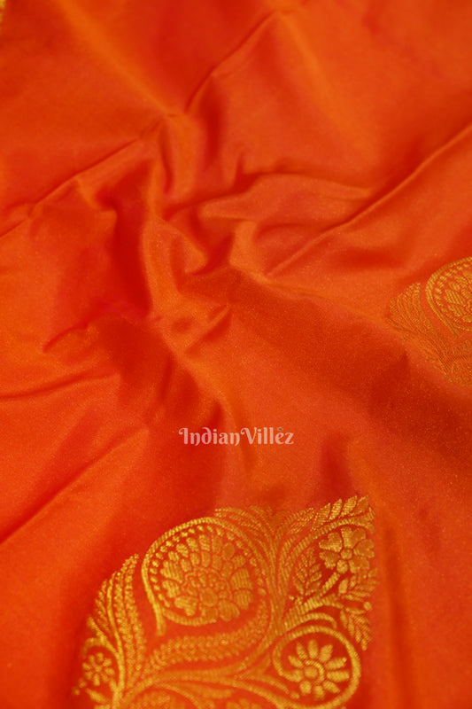 Deep Orange Pure Brocade Kanjivaram Silk Saree