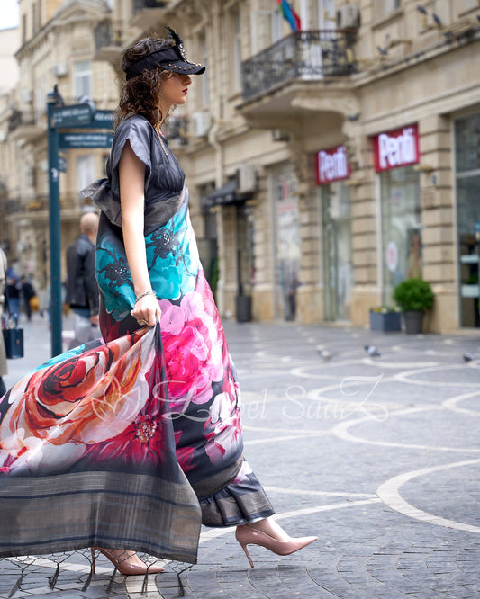 Big Multi Coloured Floral Soft Gaji Silk Weaving Saree