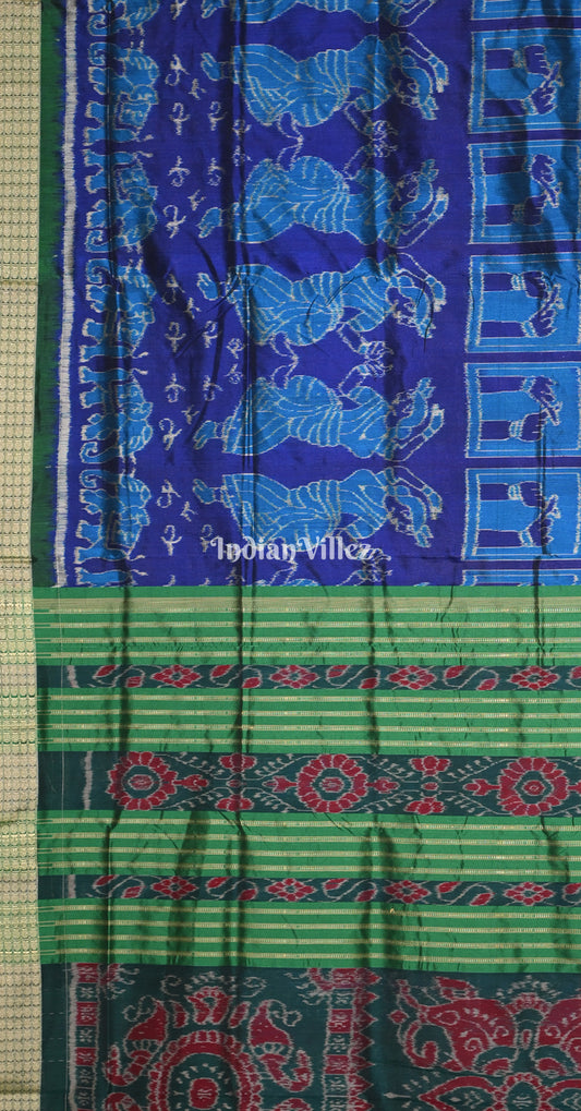 Blue Green Nartaki Scot Odisha Ikat Sambalpuri Silk Saree