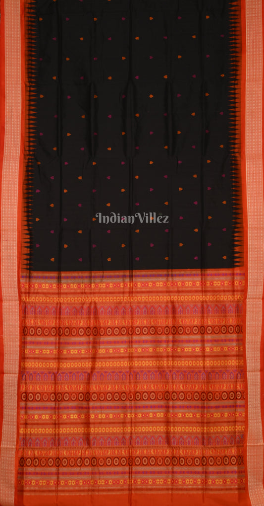 Black Red Bomkai Sambalpuri Silk Saree with Dolabedi Pallu