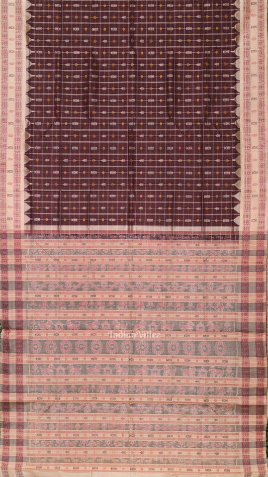 Maroon Cream Hazar Buti Bomkai Tussar Silk Saree with Sarabandha Anchal