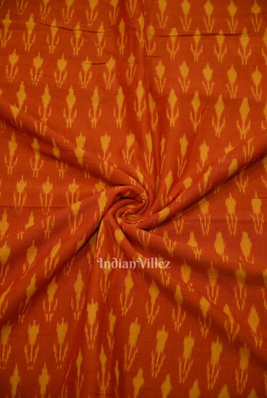 Deep Orange Handwoven Pochampally Ikat Cotton Fabric