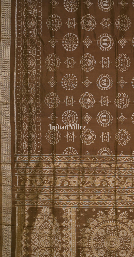 Mashroom Brown Laxmi Feet Odisha Ikat Sambalpuri Silk Saree