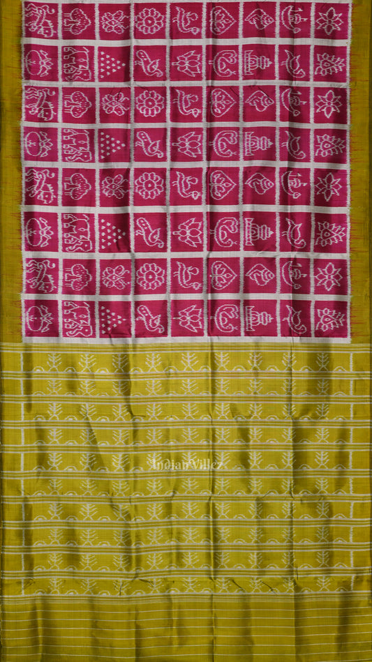 Magenta Pink Olive Green Nabakothi Contemporary Designer Silk Saree