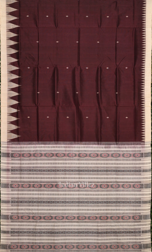 Coffee Sambalpuri Phoda Kumbha Tussar Silk Saree with Sarabandha Anchal