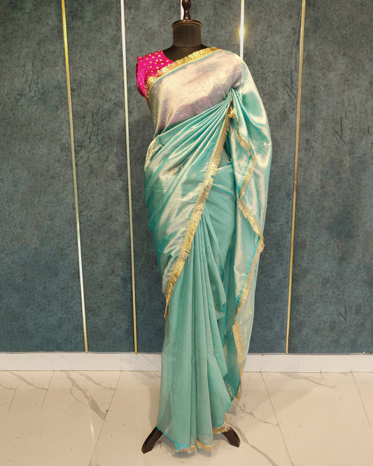 Sky Blue Banarasi Tissue Saree
