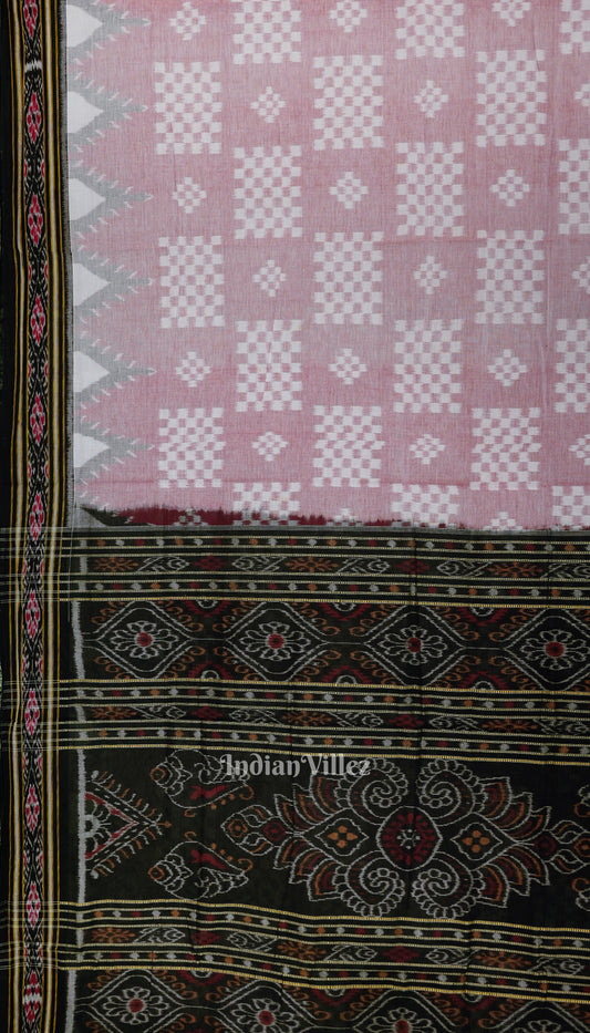 Pink Black Pasapali Odisha Ikat Sambalpuri Pure Cotton Saree