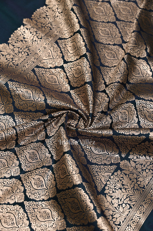 Authentic Peacock Blue Zariwork Mashru Satin Silk Banarasi Saree