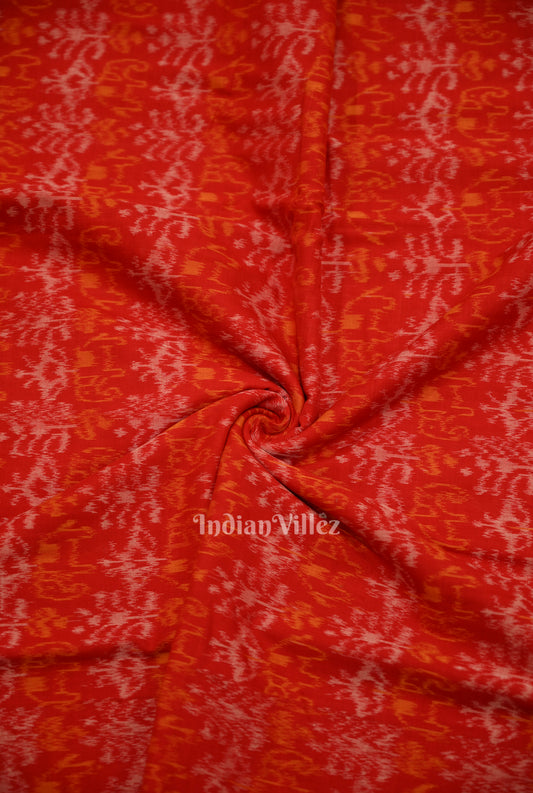 Deep Red Tribal Theme Sambalpuri Ikat Cotton Fabric