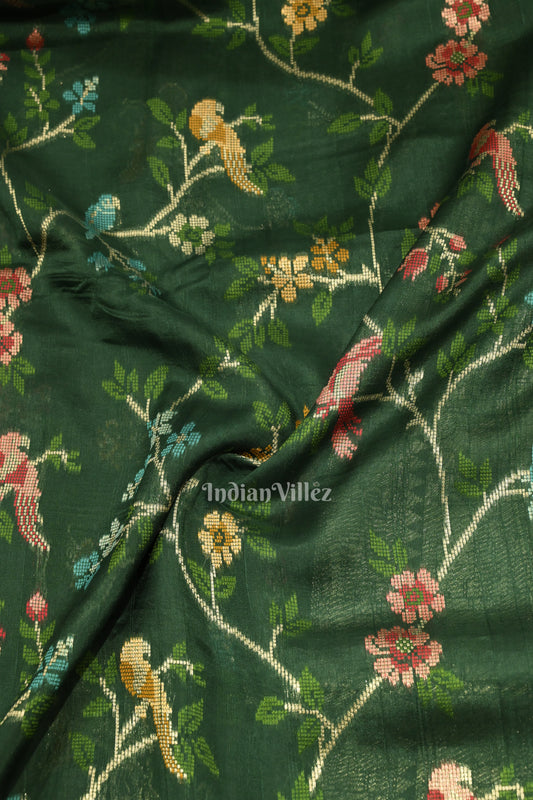 Dark Green Tussar Georgette Banarasi Saree with Tassels