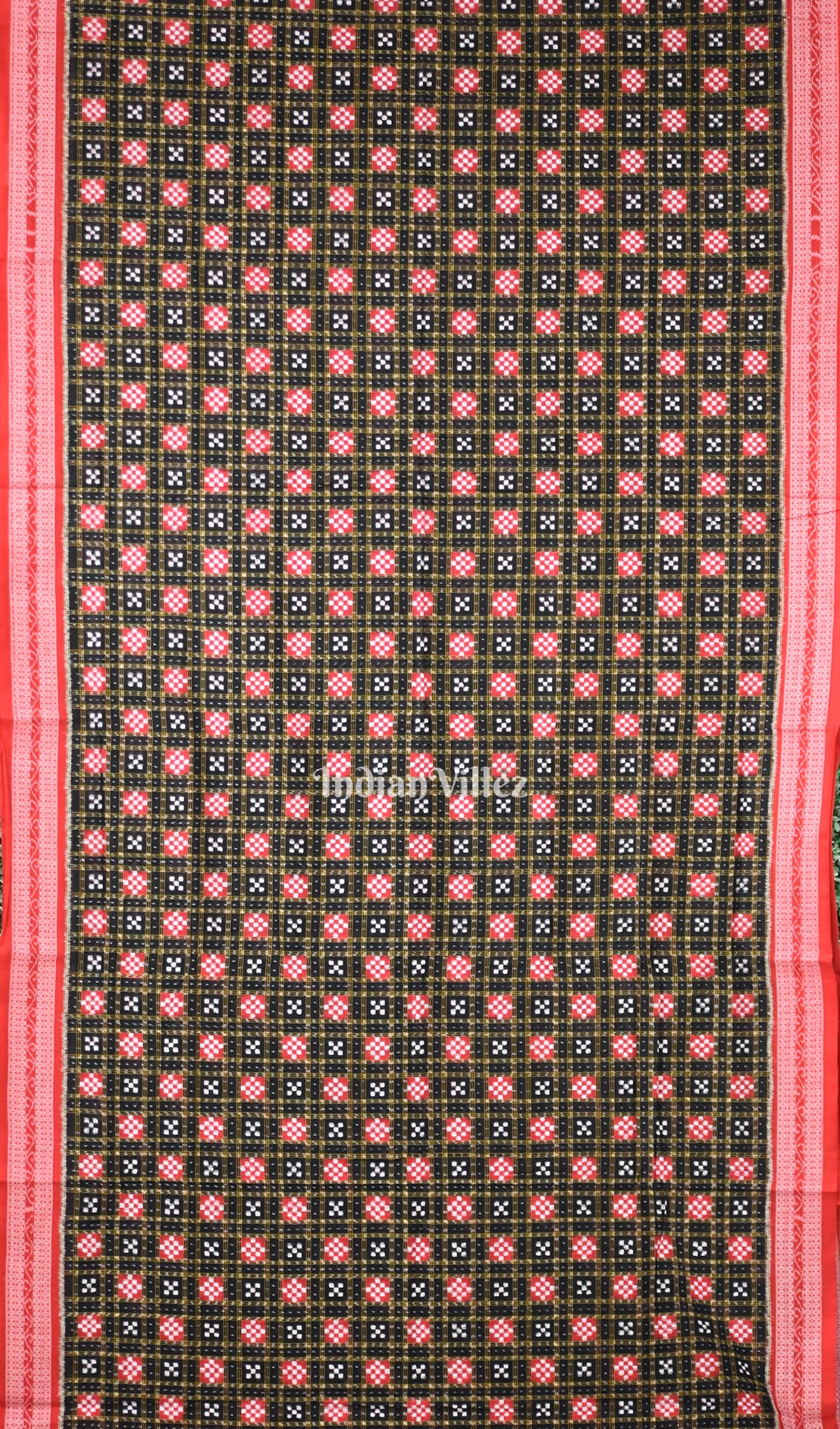 Black Red Pasapali Sambalpuri Cotton Saree 