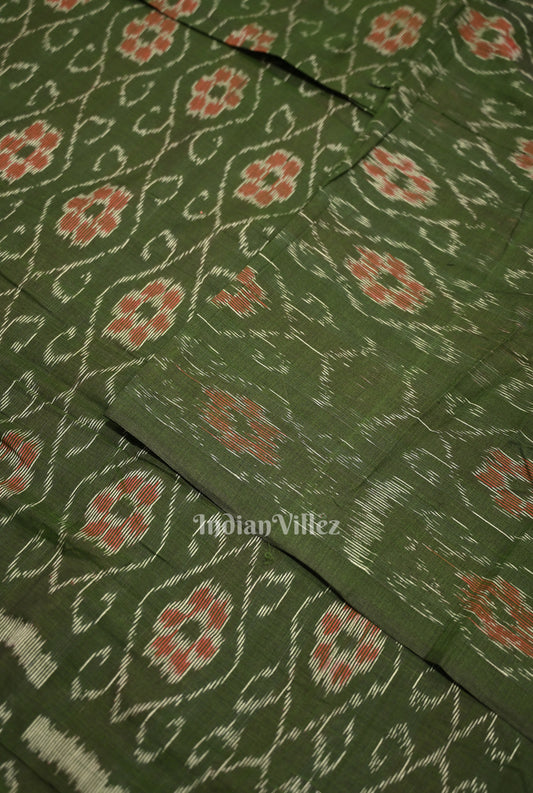 Mehendi Green Flower Pasapali Design Sambalpuri Odisha Ikat Cotton Fabric