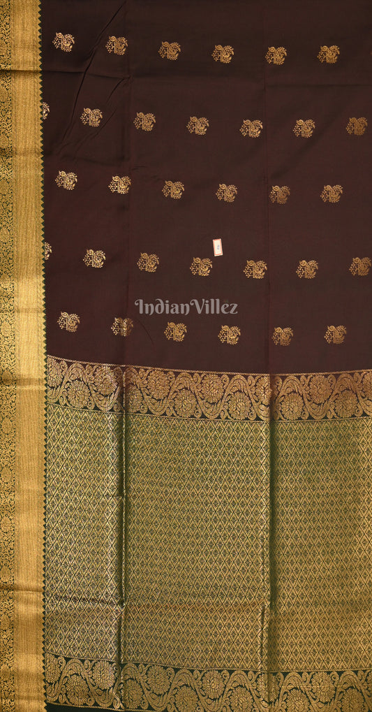 Coffee Bottle Green Kanjivaram Silk Saree