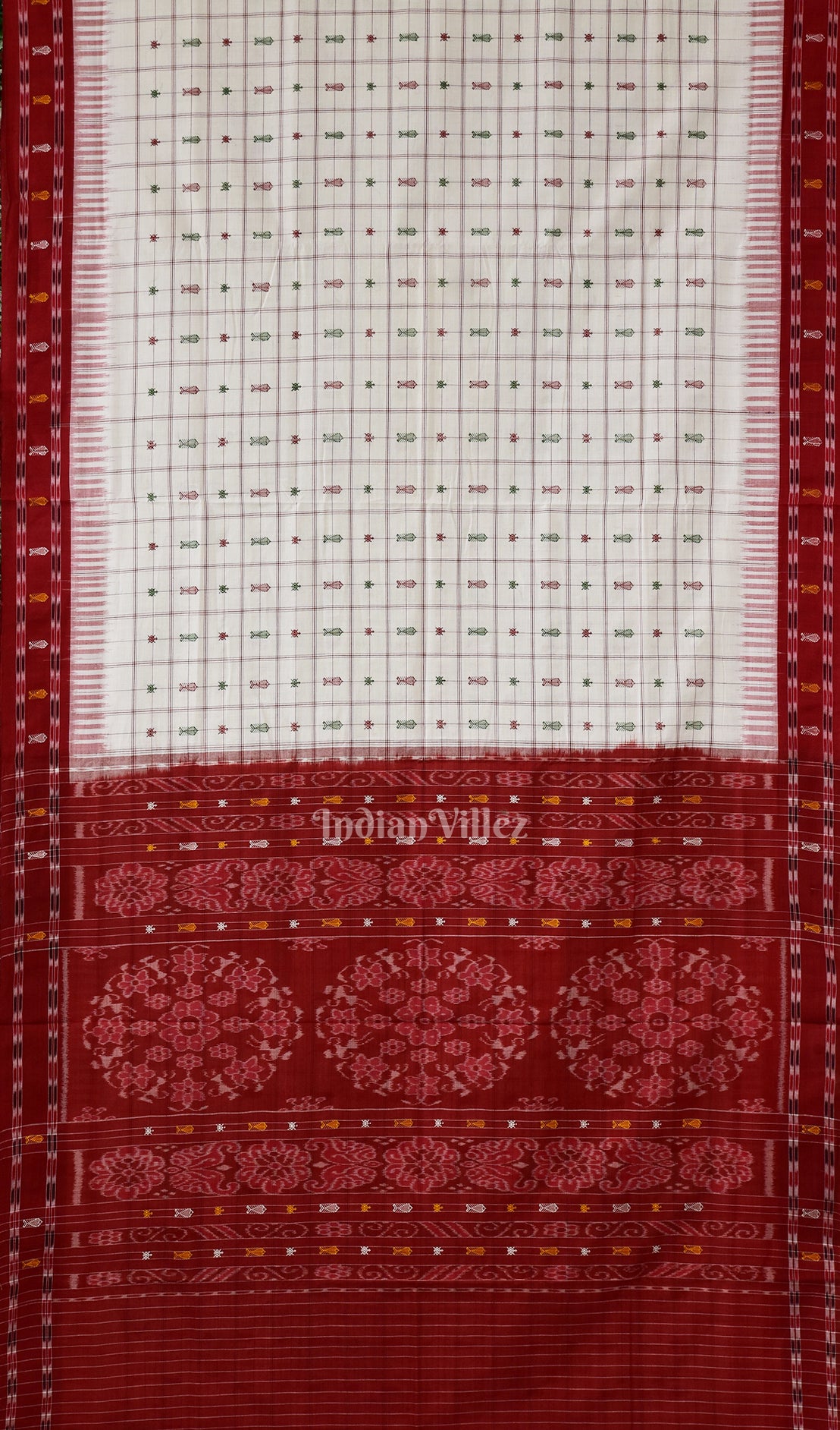 White Hazar Buti Odisha Ikat Sambalpuri Pure Cotton Saree