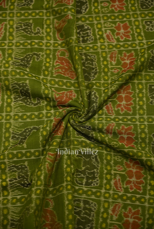 Green Animal Kothi Sambalpuri Ikat Cotton Fabric