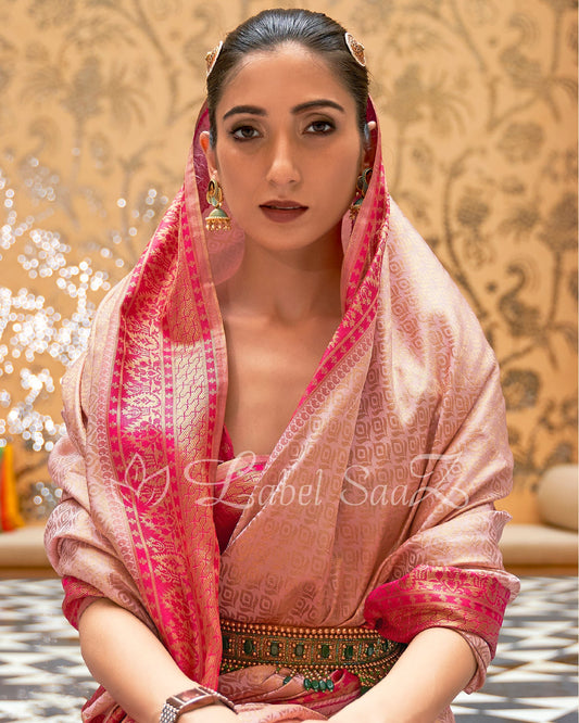 Peach Pure Tissue Kanjivaram Silk Saree - Exclusive Bridal Collection