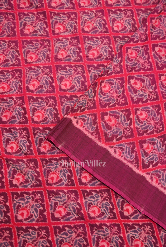 Purple Dual Parrot Theme Sambalpuri Ikat Cotton Fabric