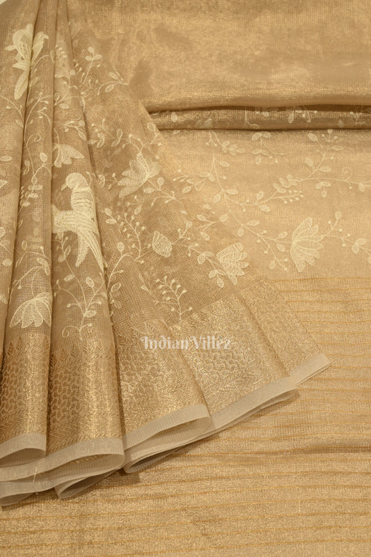 Exlusive Golden Floral Design Banarasi Tissue Saree