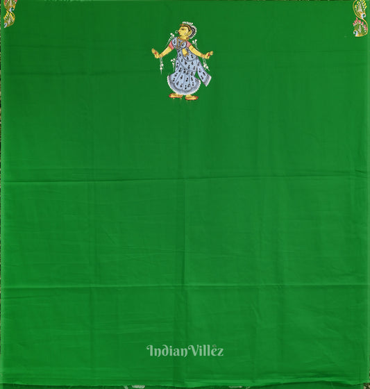 Green Ardha Chandra Krishna Rasa Leela Theme Pattachitra Kurti Dress Material