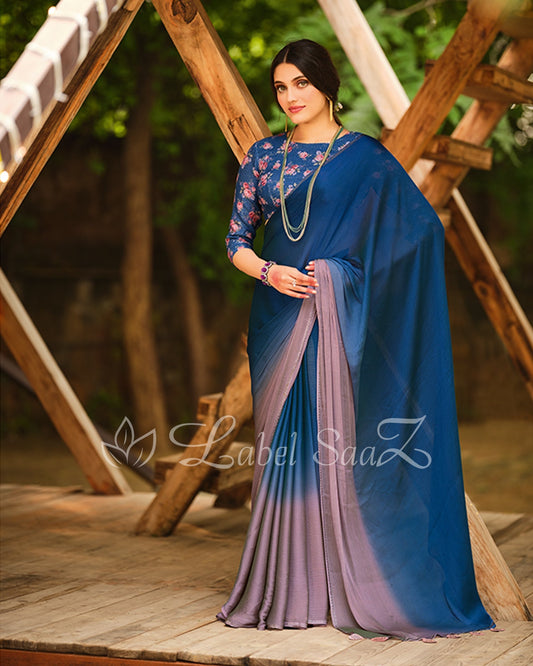Blue Chiffon saree with Floral Blouse