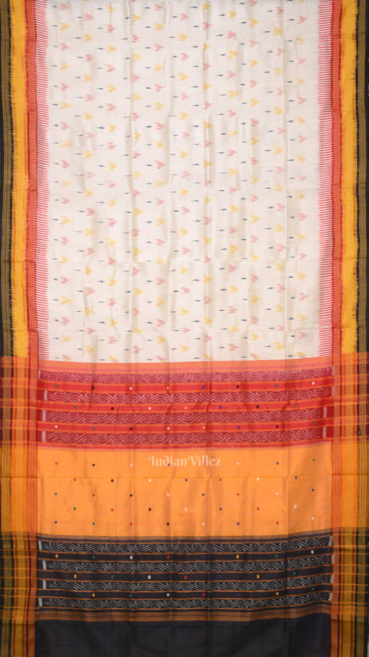 White Red Mayur Chandrika Kathiphera Odisha Ikat Khandua Silk Saree
