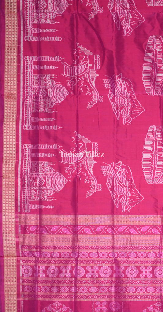 Rani Pink Natural Dyed Odisha Ikat Sambalpuri Silk Saree ( 7 Wonders of the World)