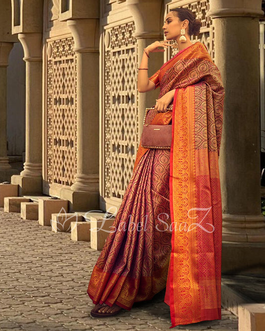 Pine Purple Multicolor Banarasi Handloom Rich Zari Weaving Silk Saree