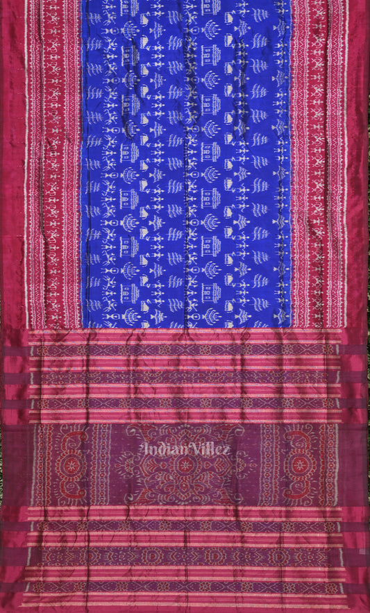 Royal Blue Maroon Tribal Theme Odisha Ikat Contemporary Designer Saree