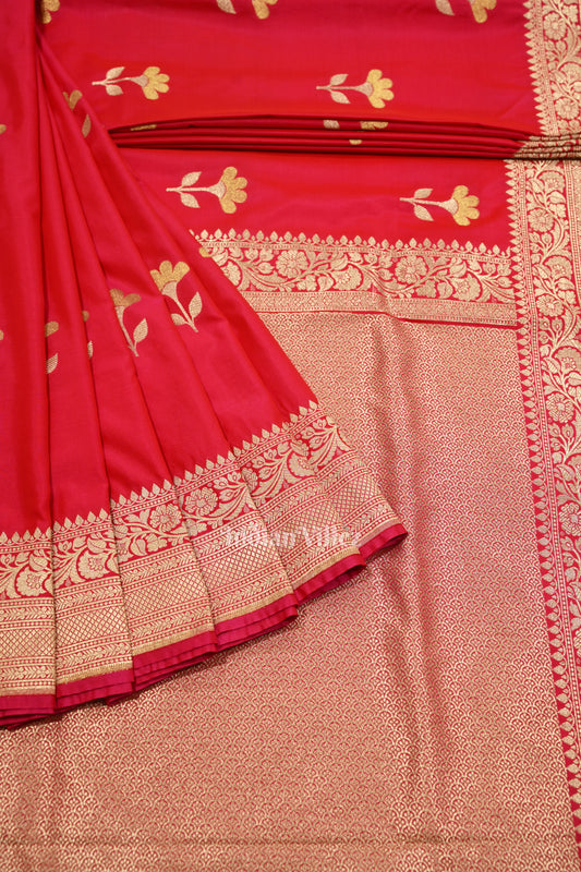 Gergeous Rani Pink Soft Pure Mashru Satin Silk Banarasi Saree