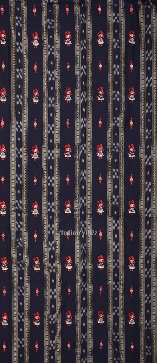 Blue Red Doll Odisha Ikat Sambalpuri Cotton Dress set with Dupatta