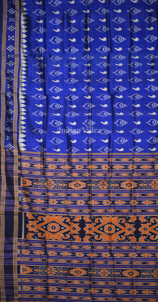 Royal Blue Sankha Motif Odisha Ikat Khandua Silk Saree with Double Pasapali Border