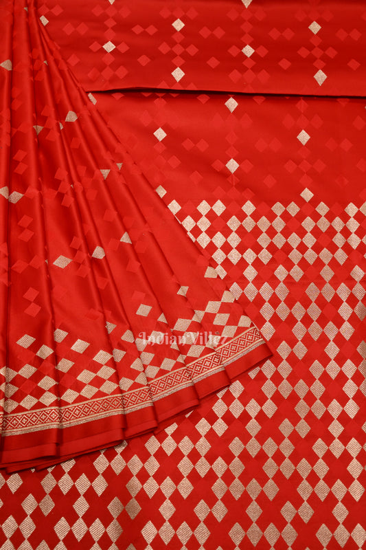 Deep Blood Red Soft Pure Mashru Satin Silk Banarasi Saree