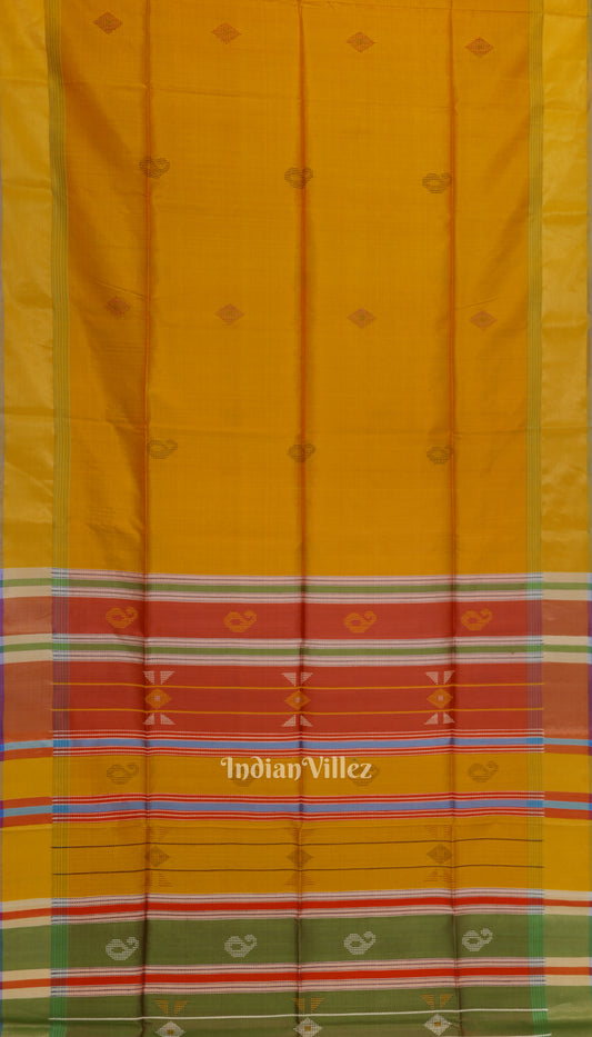 Multi Color With Golden Yellow Pure Bishnupuri Double Pallu Silk Saree