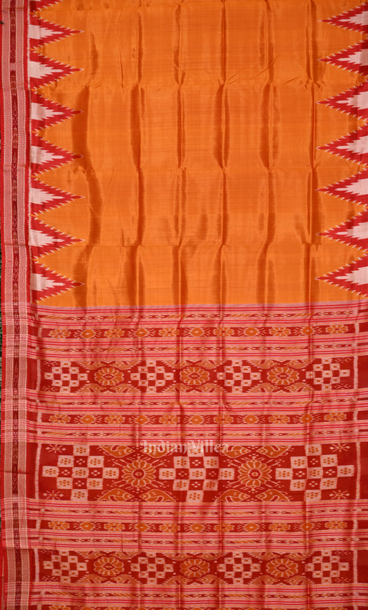 Golden Yellow Red Odisha Ikat Khandua Silk Saree