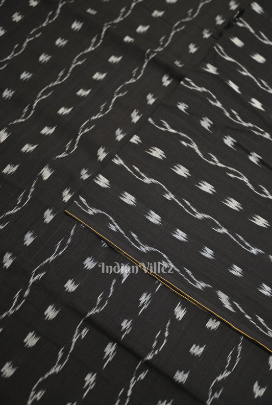 Black Tipa Design Sambalpuri Ikat Cotton Fabric