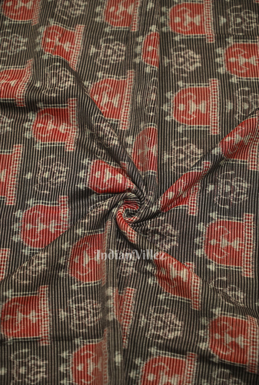 Black Stripped Tribal Theme Sambalpuri Ikat Cotton Fabric