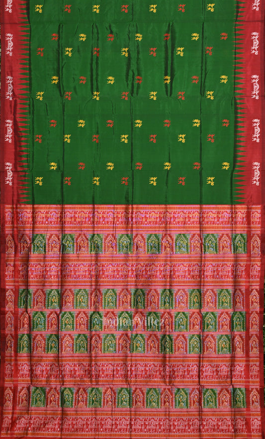 Green Red Doli Sawari Odisha Ikat Bomkai Sambalpuri Silk Saree