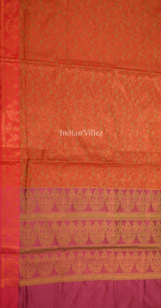 Red Magenta Pink Floral Design Kanjivaram Silk Saree with Brocade Work