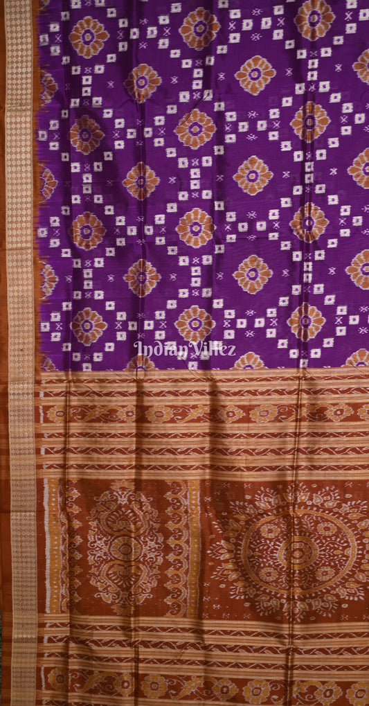 Purple Brown Pasapali Odisha Ikat Sambalpuri Silk Saree