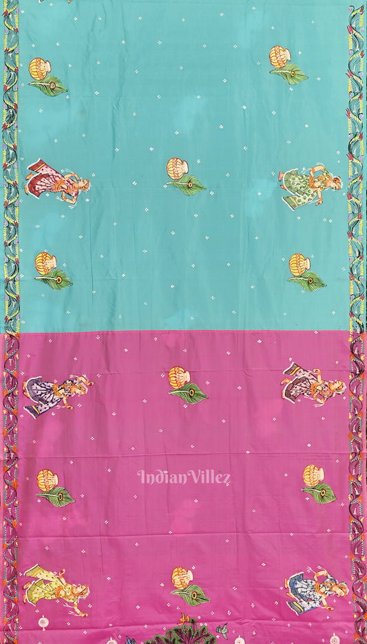 Baby Pink With Copper Sulphate Radha Krishna Pattachitra Saree