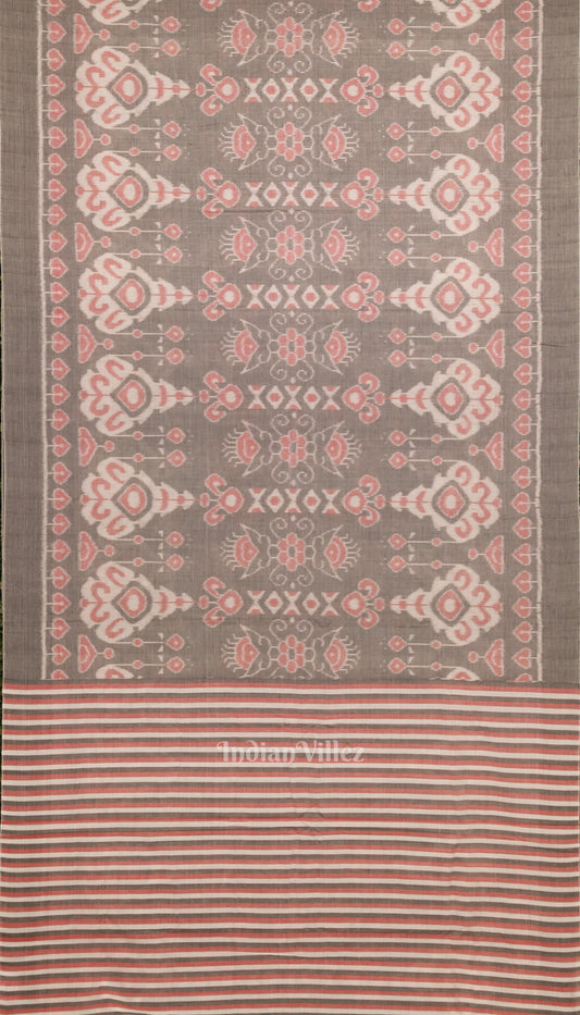 Cement Gray Dark Floral Theme Sambalpuri Pure Cotton Saree