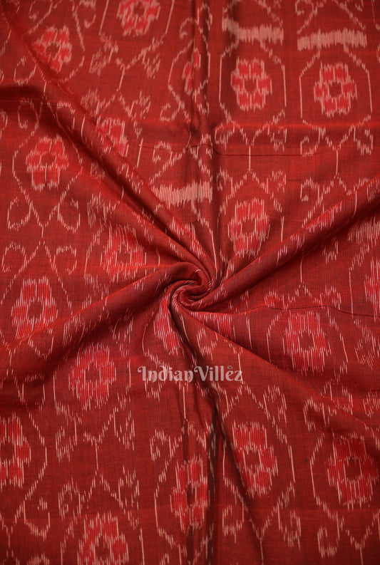 Deep Maroon Floral Theme Sambalpuri Ikat Cotton Fabric