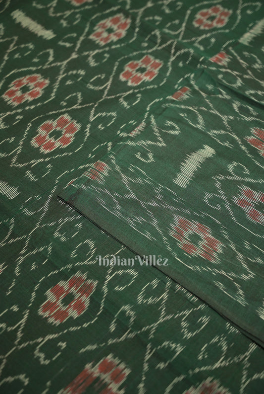 Bottle Green Flower Pasapali Design Sambalpuri Odisha Ikat Cotton Fabric