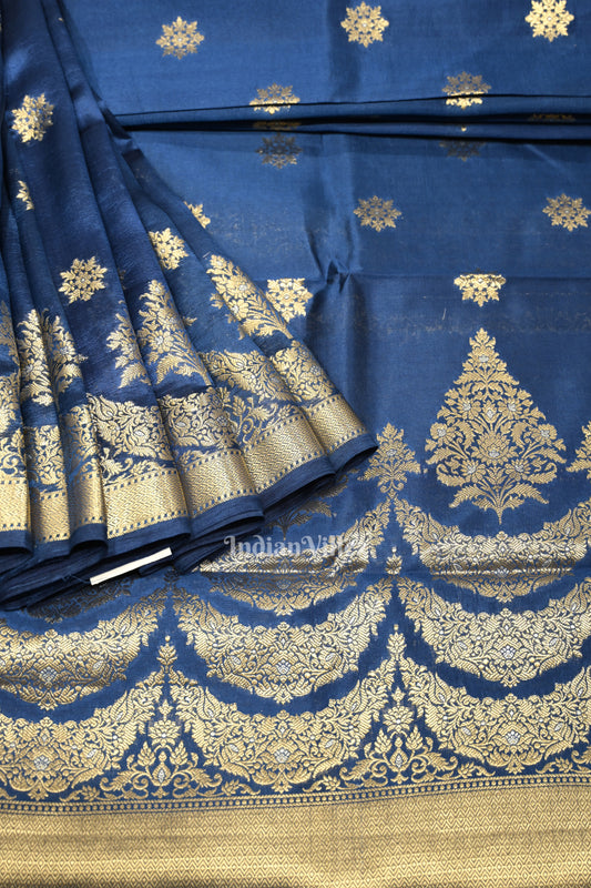 Indigo Blue Kora Organza Banarasi Silk Saree