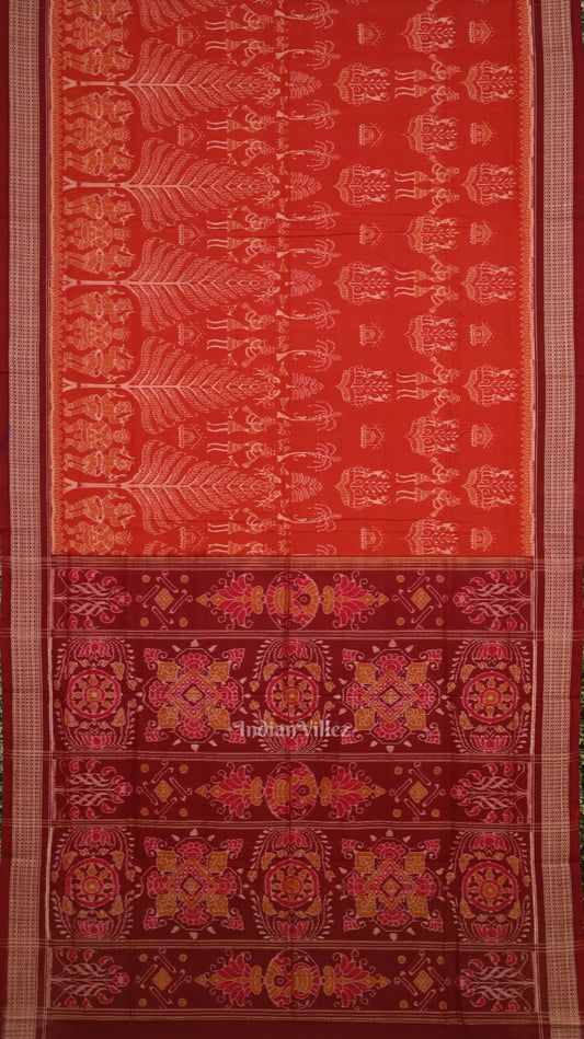 Red Maroon Tribal Theme Odisha Sambalpuri Pure Cotton Saree